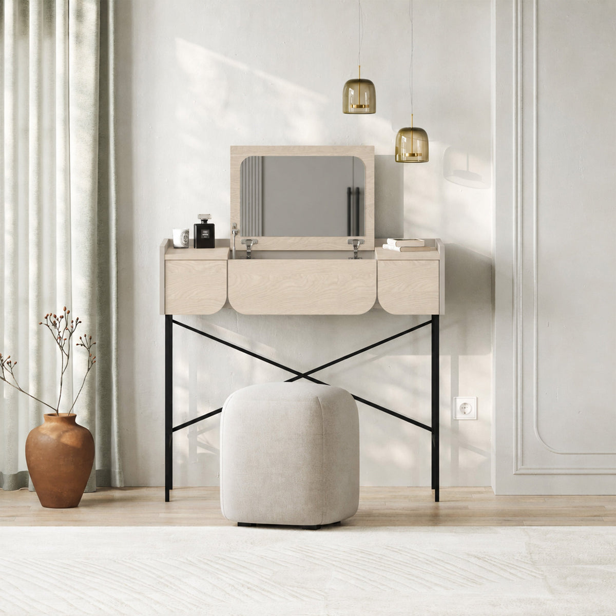 Terra Dressing Table with Mirror and 2 Drawers