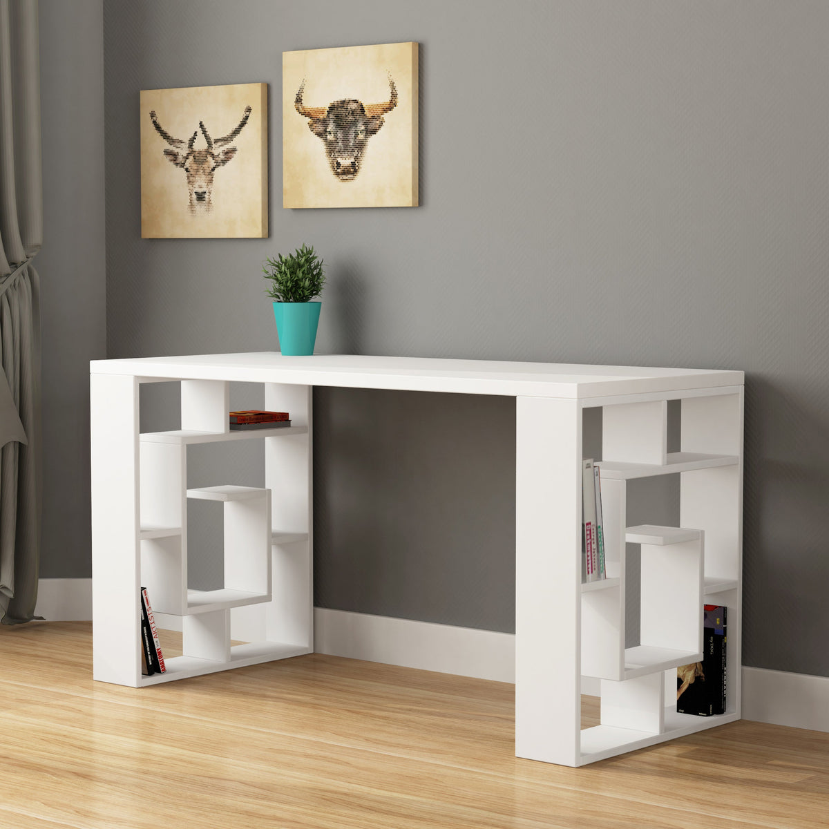 Labirent Modern Desk With Bookshelf Legs Width 137cm