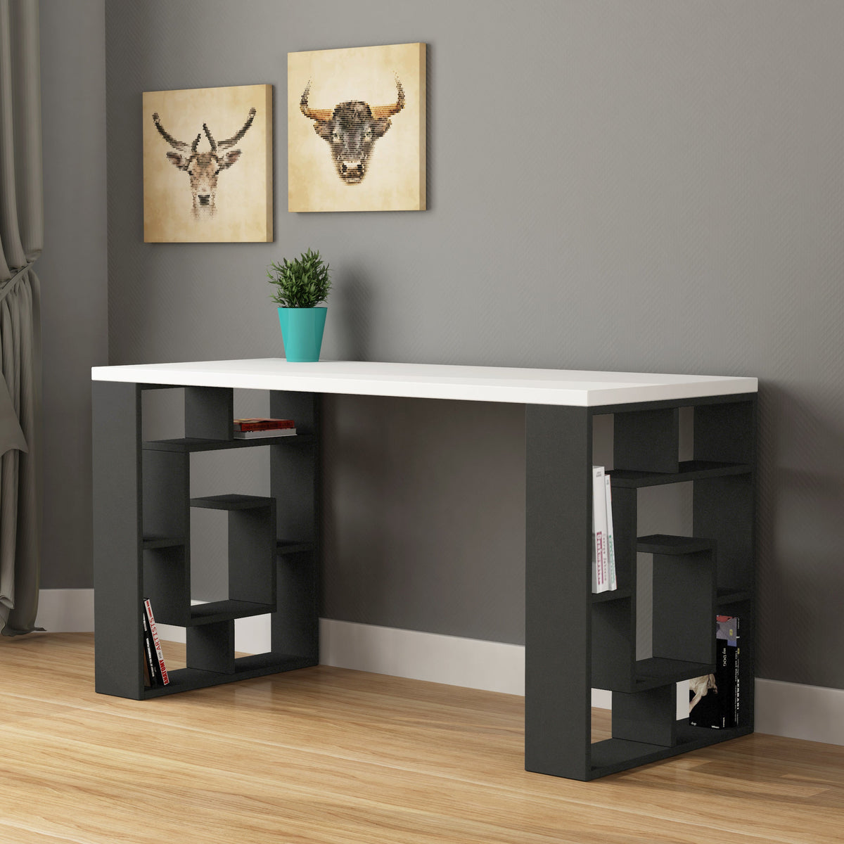 Labirent Modern Desk With Bookshelf Legs Width 137cm