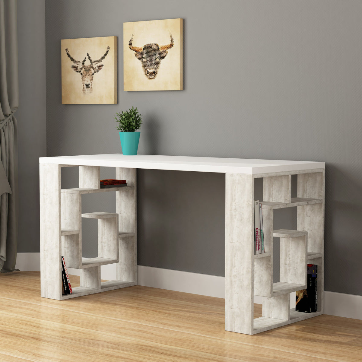 Labirent Modern Desk With Bookshelf Legs Width 137cm