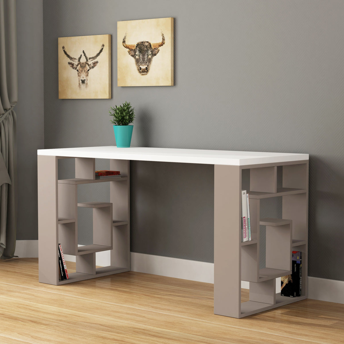 Labirent Modern Desk With Bookshelf Legs Width 137cm