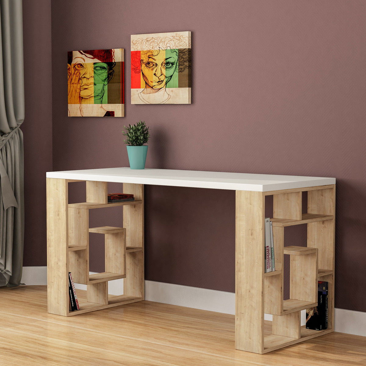 Labirent Modern Desk With Bookshelf Legs Width 137cm
