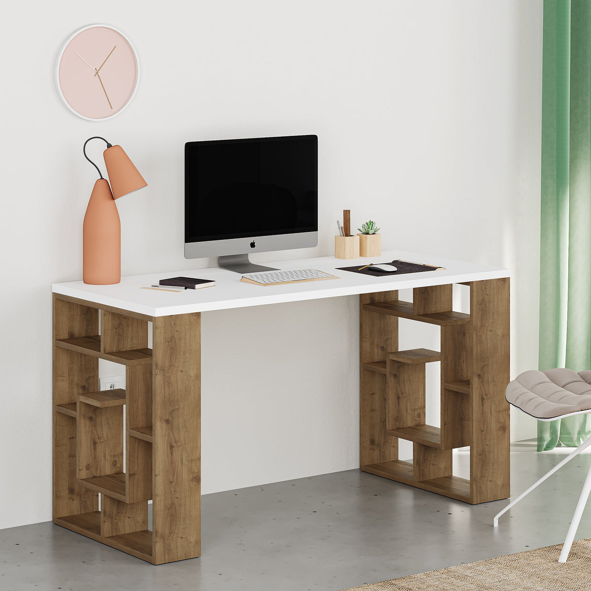 Labirent Modern Desk With Bookshelf Legs Width 137cm