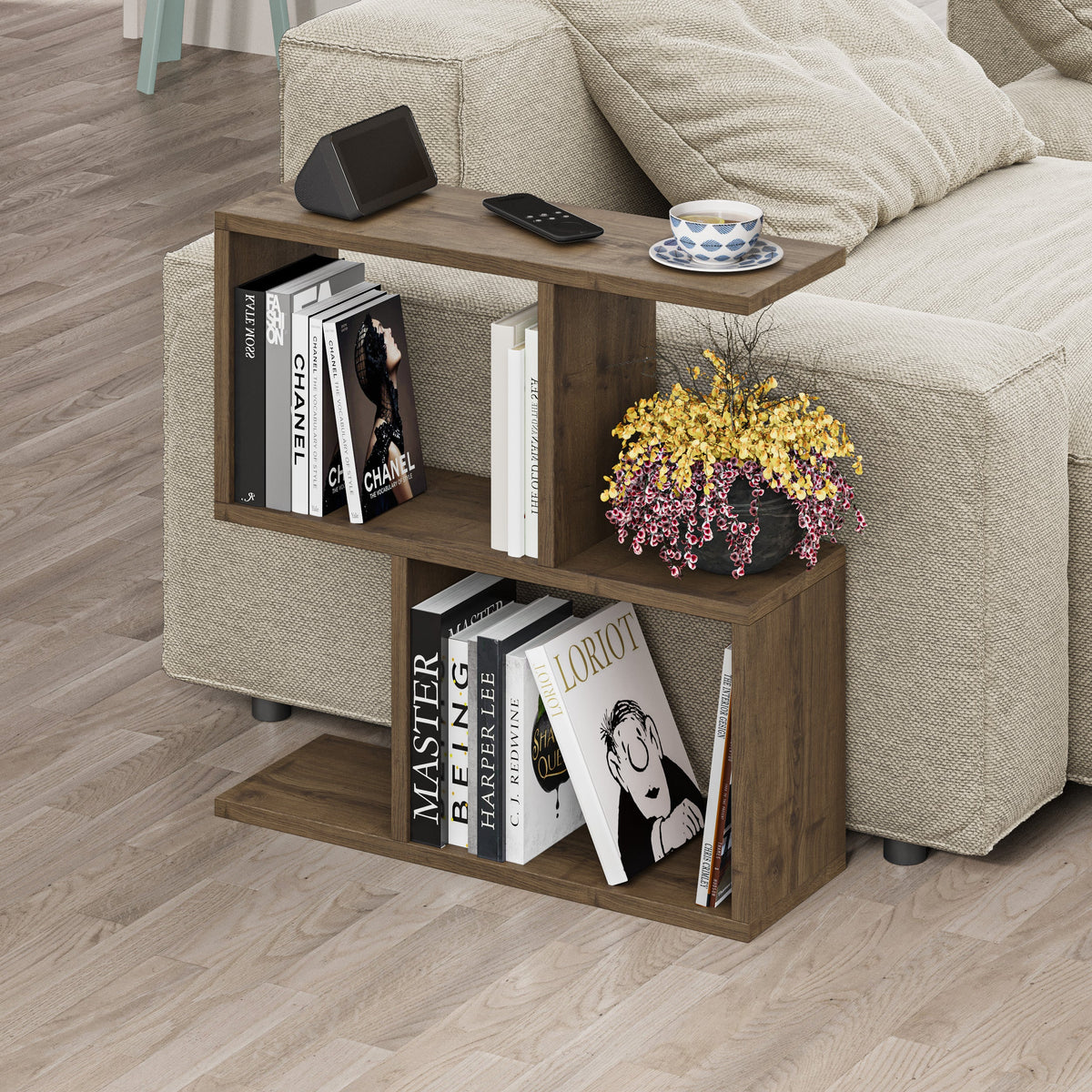 Homemania Modern Side Table with 4 Open Shelves