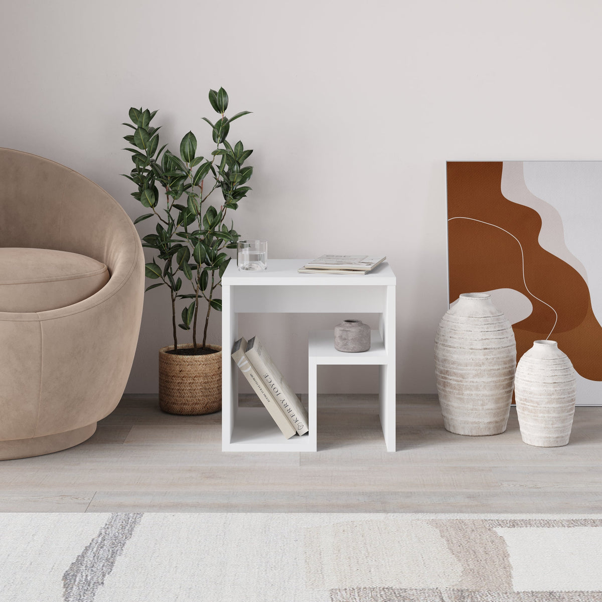 Bon Side Table with Magazine Rack – Compact Modern End Table for Small Spaces