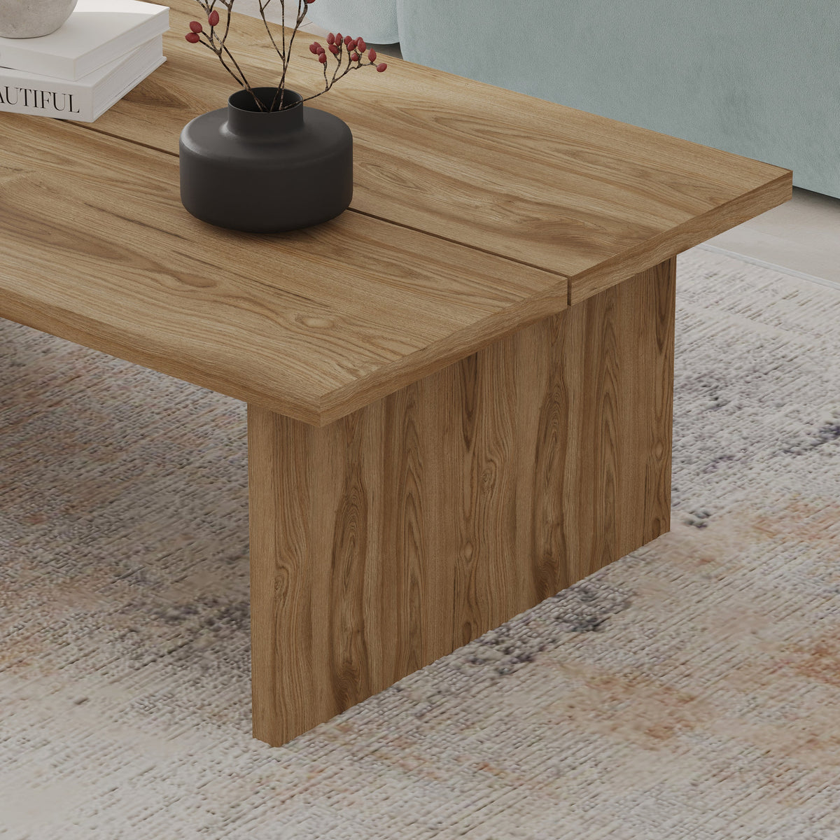 Loana Coffee Table – Modern Living Room Table with Two-Piece Top Panel