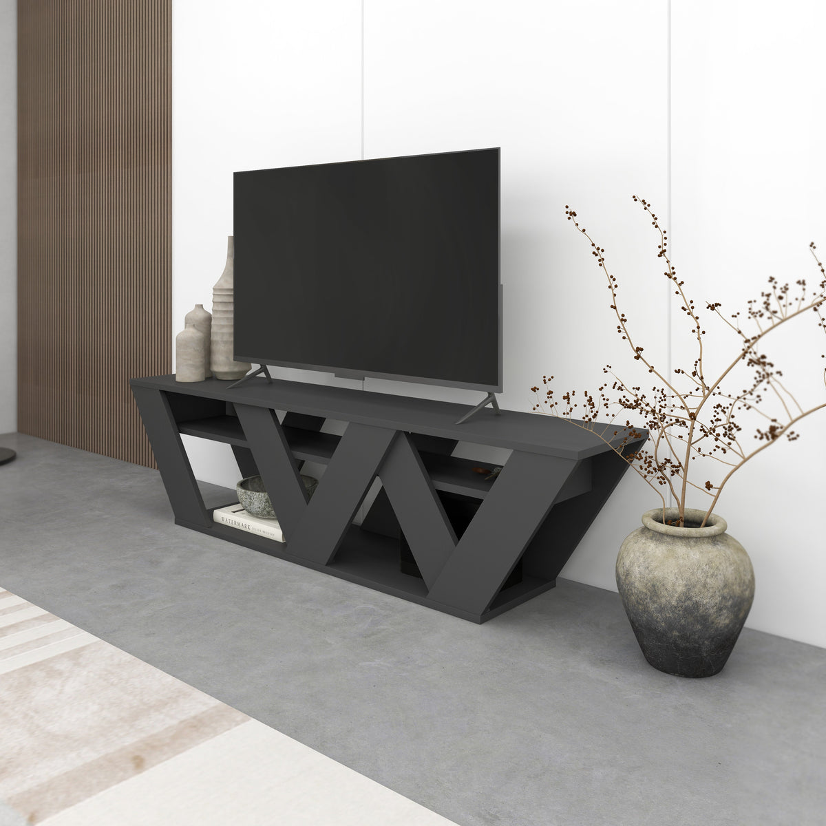 Ralla Modern TV Stand Multimedia Centre With Shelves 158cm
