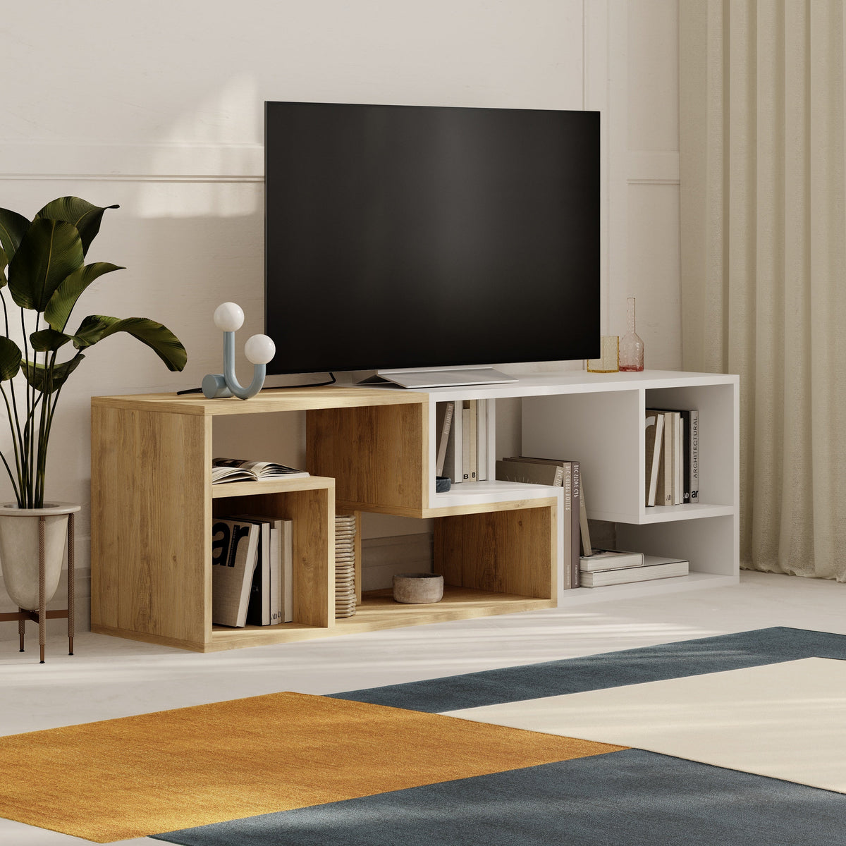 Glis Corner TV Unit – Modern TV Stand with Adjustable Shelves