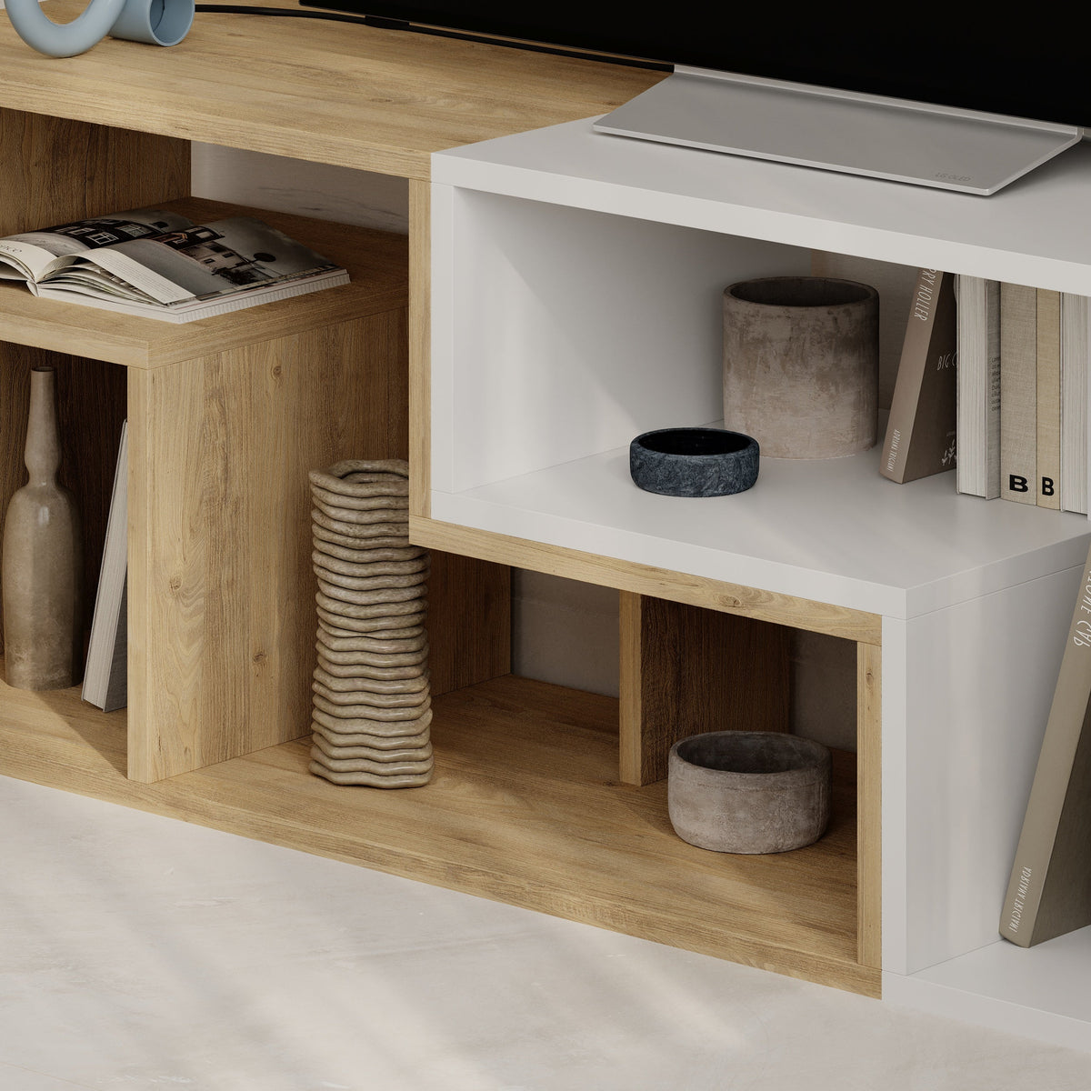 Glis Corner TV Unit – Modern TV Stand with Adjustable Shelves