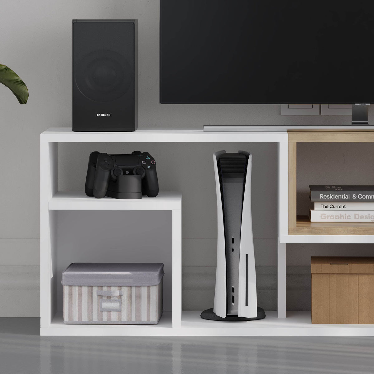 Glis Corner TV Unit – Modern TV Stand with Adjustable Shelves