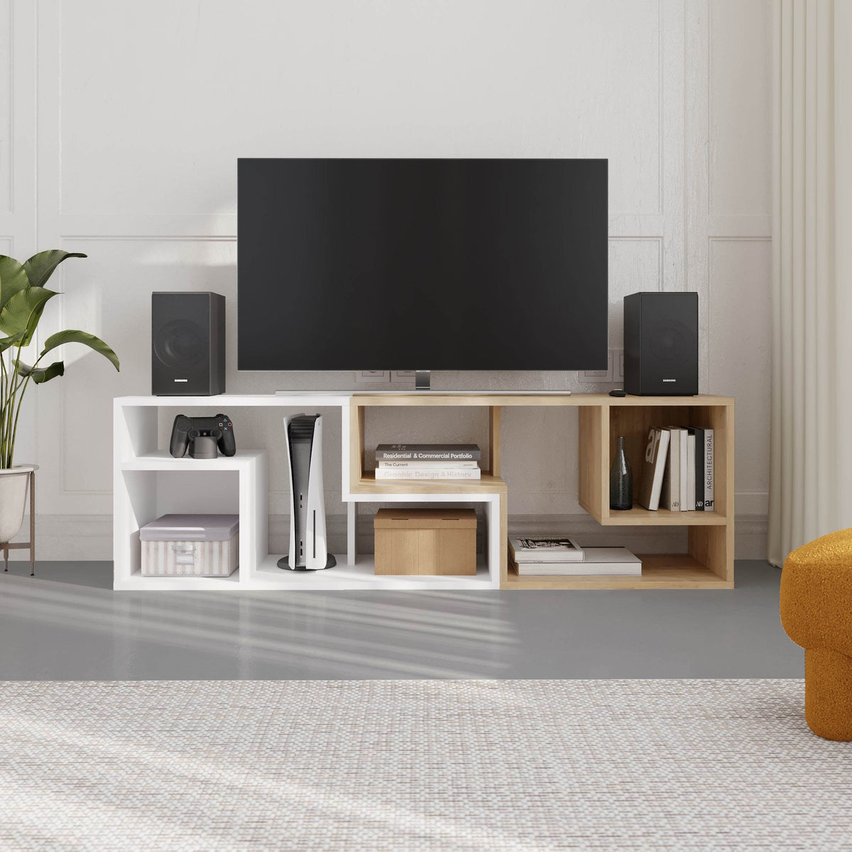 Glis Corner TV Unit – Modern TV Stand with Adjustable Shelves