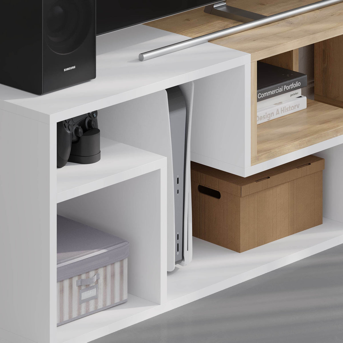 Glis Corner TV Unit – Modern TV Stand with Adjustable Shelves