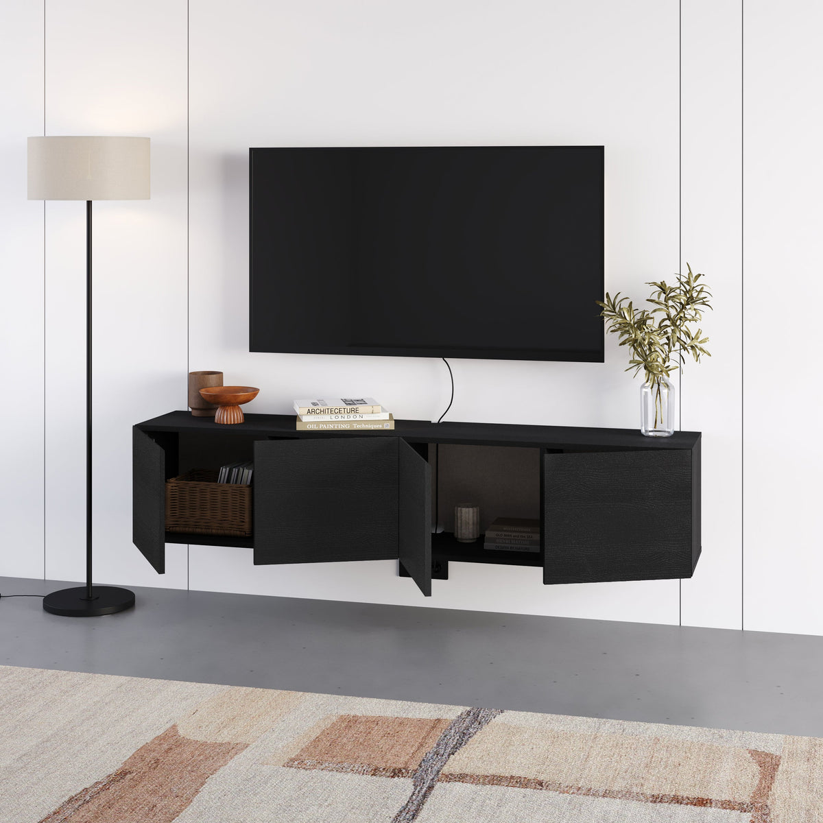 Combe Floating Wall-Mounted TV Unit 180cm (W) Soft-Close 4 Doors