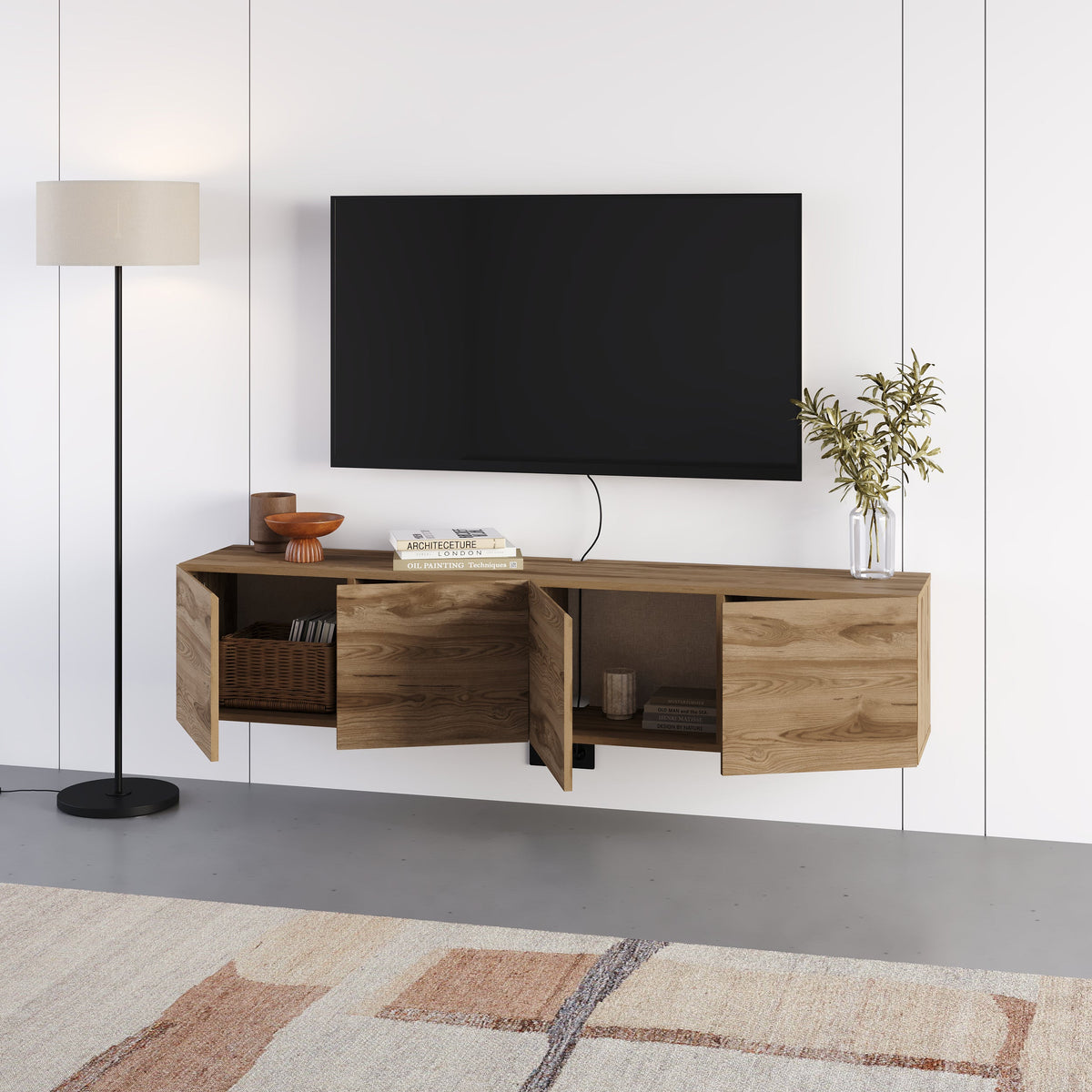 Combe Floating Wall-Mounted TV Unit 180cm (W) Soft-Close 4 Doors