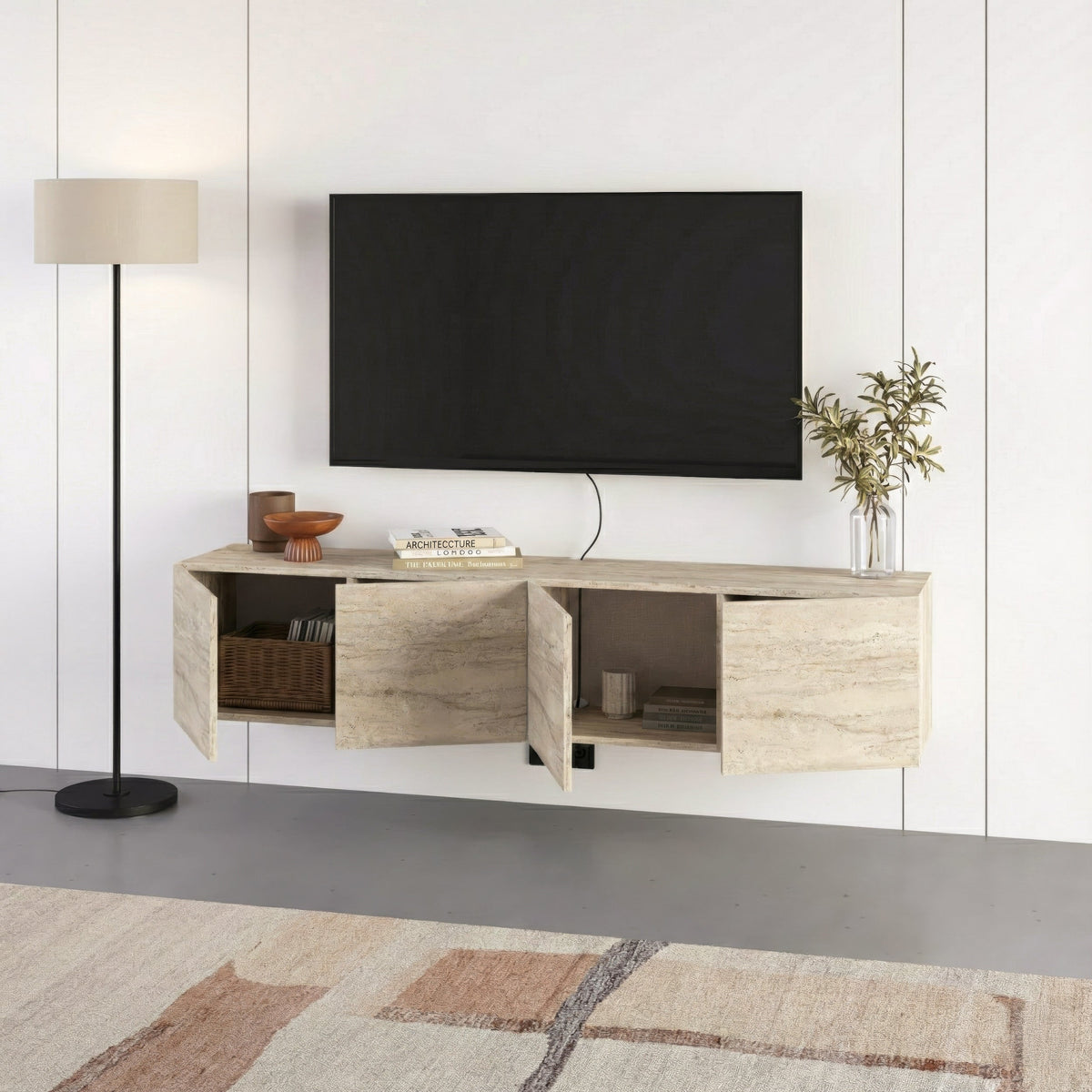 Combe Floating Wall-Mounted TV Unit 180cm (W) Soft-Close 4 Doors