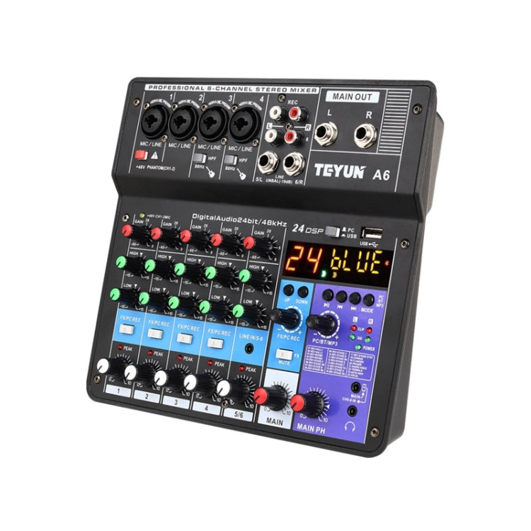 TEYUN NA6 6-channel Small Mixing Console Mobile Phone Sound Card Live Broadcast Computer Recording Console Processor, US Plug, NA6 US Plug