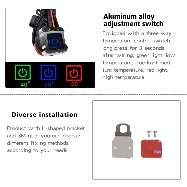 WUPP ZH-983C1 Motorcycle Modified Intelligent Electric Heating Hand Cover Heated Grip Handlebar with Three Gear Temperature Control, ZH-983C1