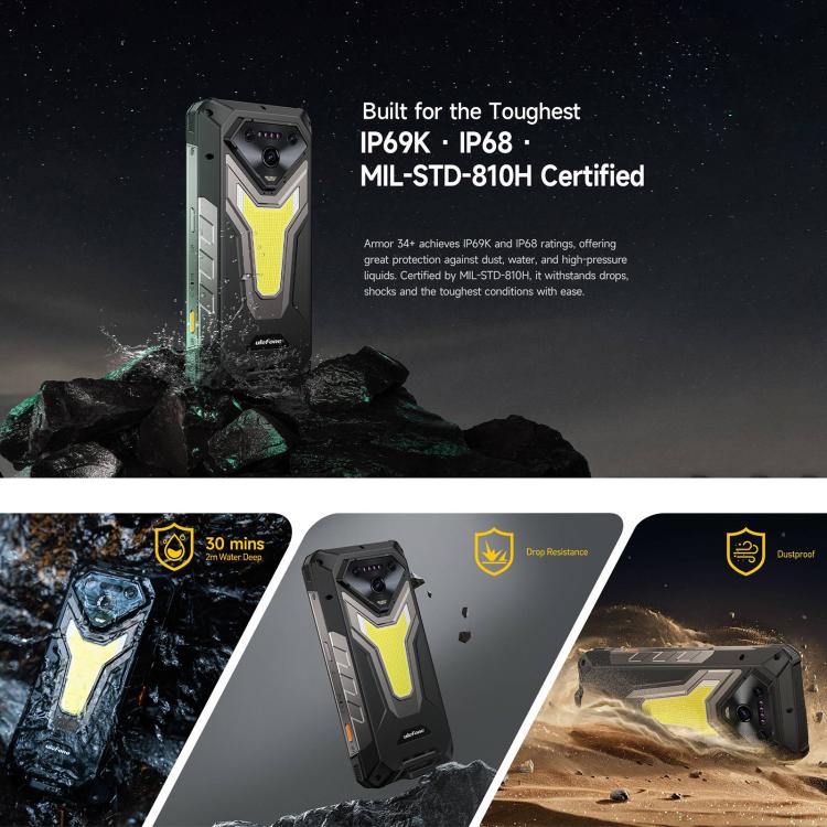 Ulefone Armor 34+, 16GB+512GB, Night Vision, IP68/IP69K Rugged Phone, 6.95 inch Android 15 MediaTek Dimensity 7400X Octa Core, Network: 5G, NFC, OTG, Armor 34+