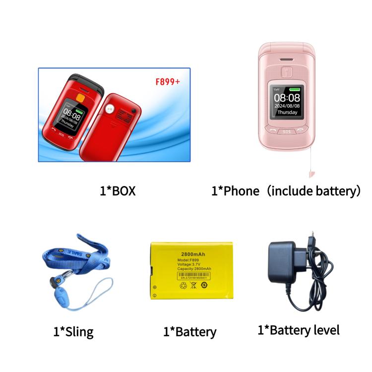 Mafam F899 Flip Phone, 2.4 inch, 32MB+32MB, Support FM, SOS, GSM, Family Number, Big Keys, Dual SIM, US Plug, US Plug