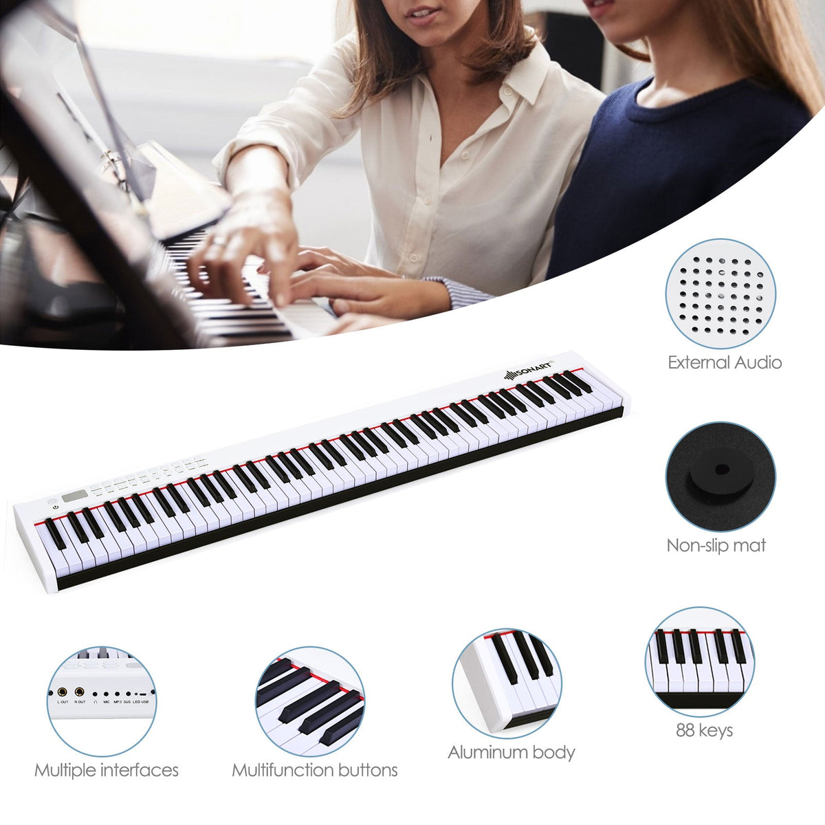 Portable Electronic Keyboard with Full-Size Weighted Keys-Black