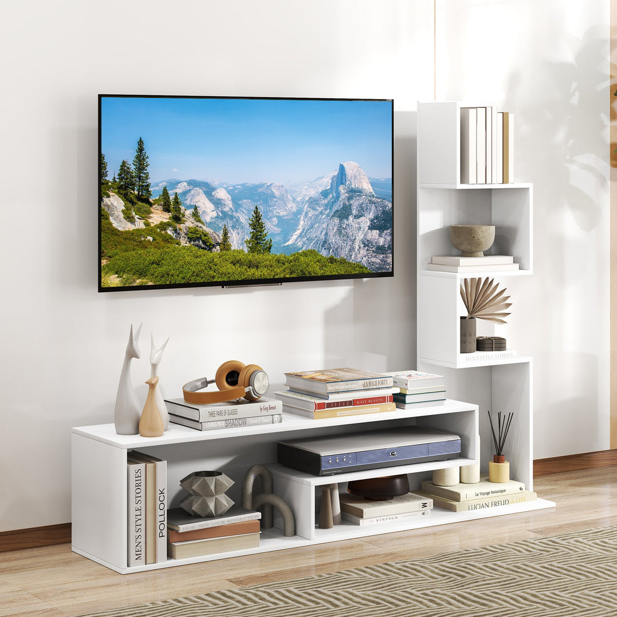 Media Console Table Cube TV Stand for TVs up to 50 Inch-Rustic Brown