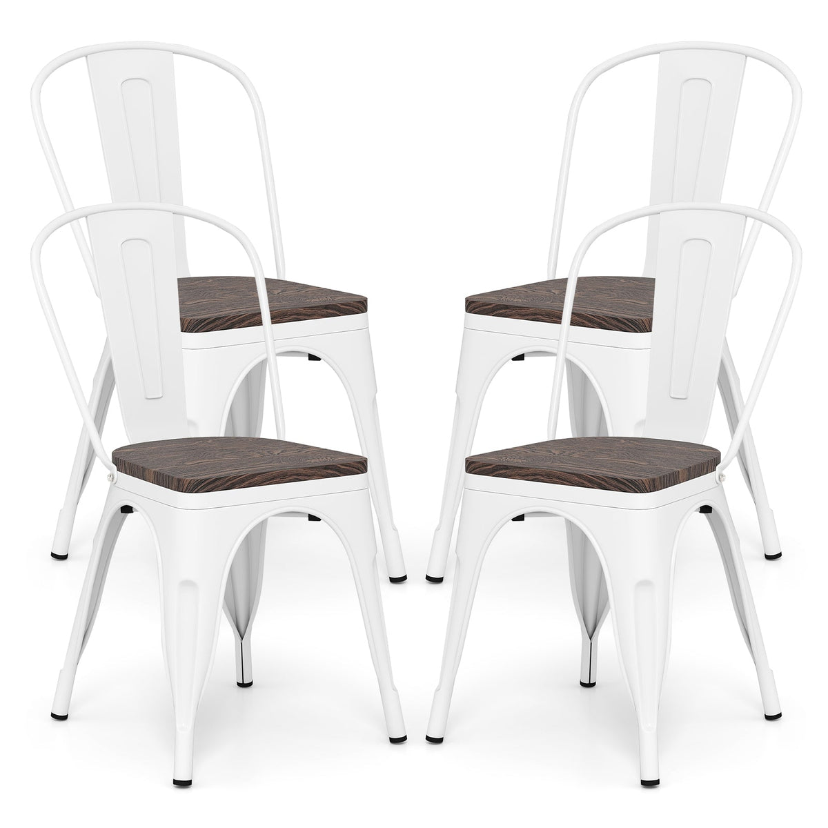 Metal Dining Chairs Set of 4 Stackable Kitchen Side Chairs-Black