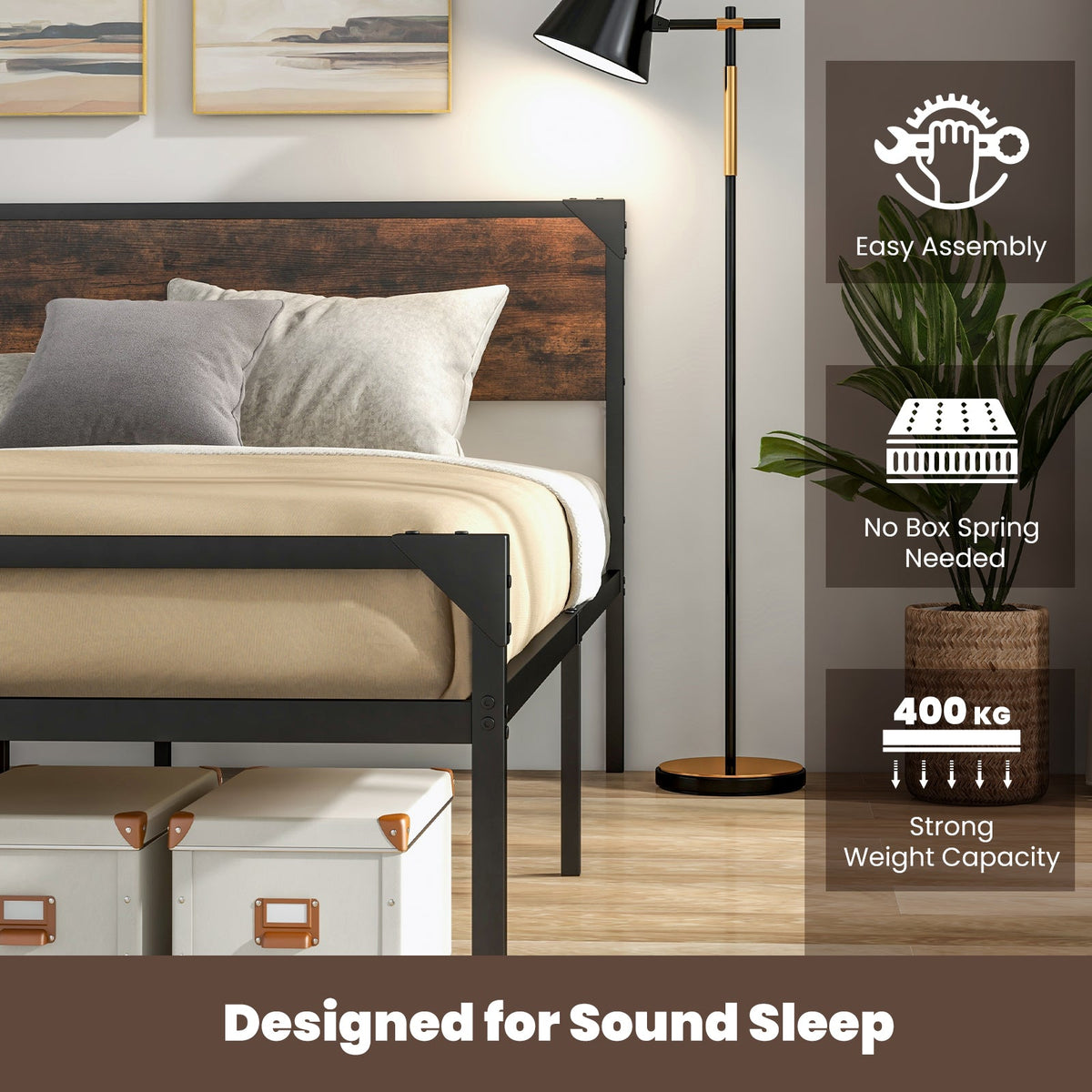 Metal Platform Bed with 9 Support Legs-King size