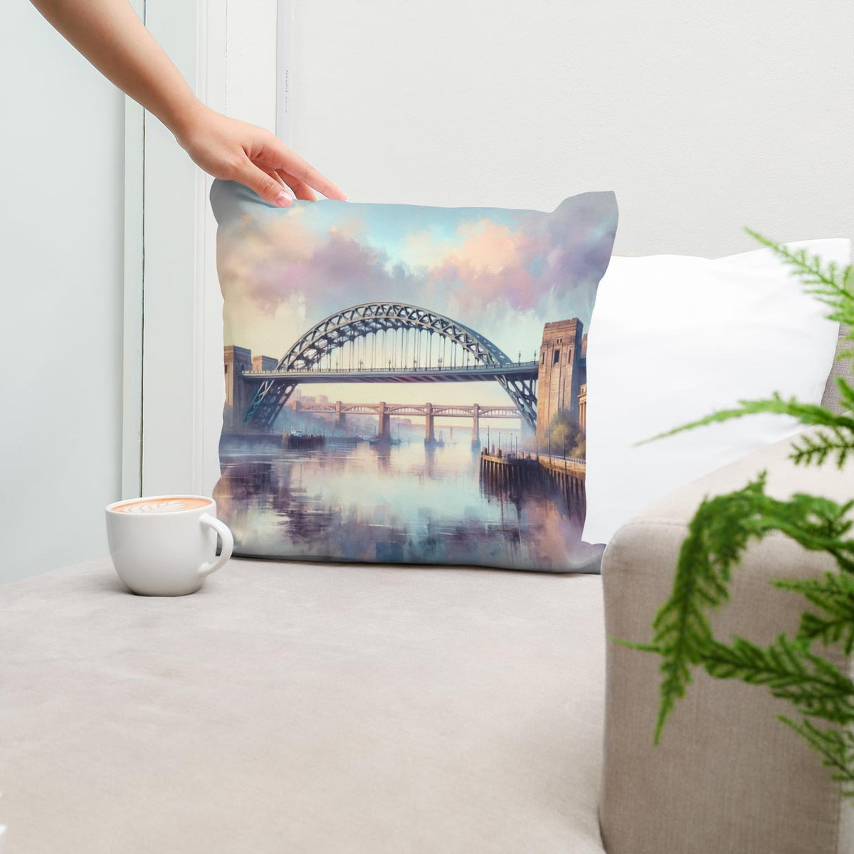 Newcastle Tyne Bridge Dawn Cotton Cushion