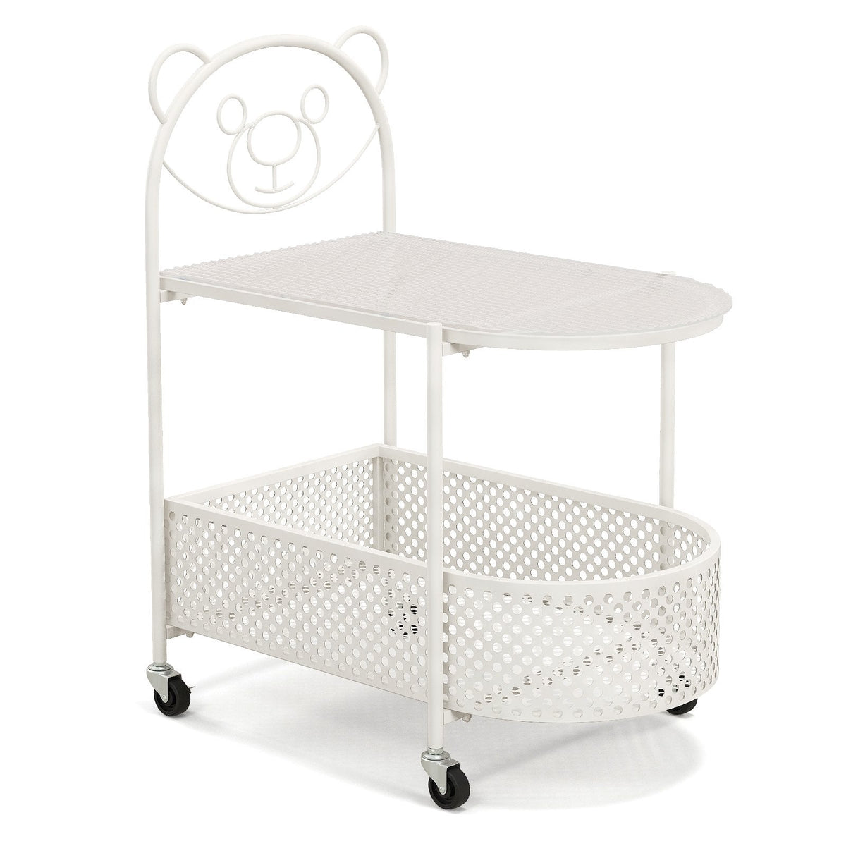 Mobile Glass Coffee Table with Bear Pattern and Storage Basket-Golden