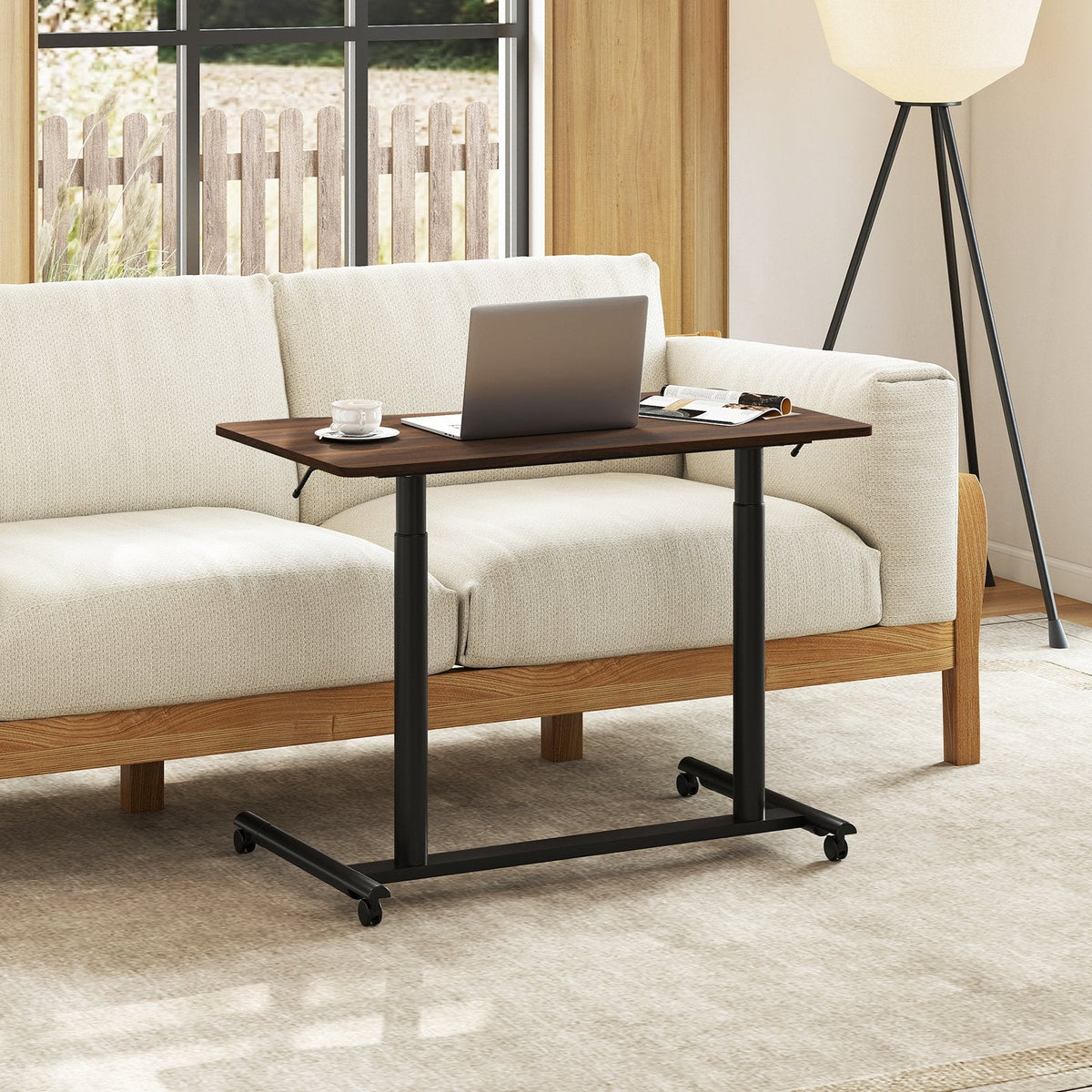 C-Shaped Mobile Standing Desk with Adjustable Height and Lockable Wheels-Black
