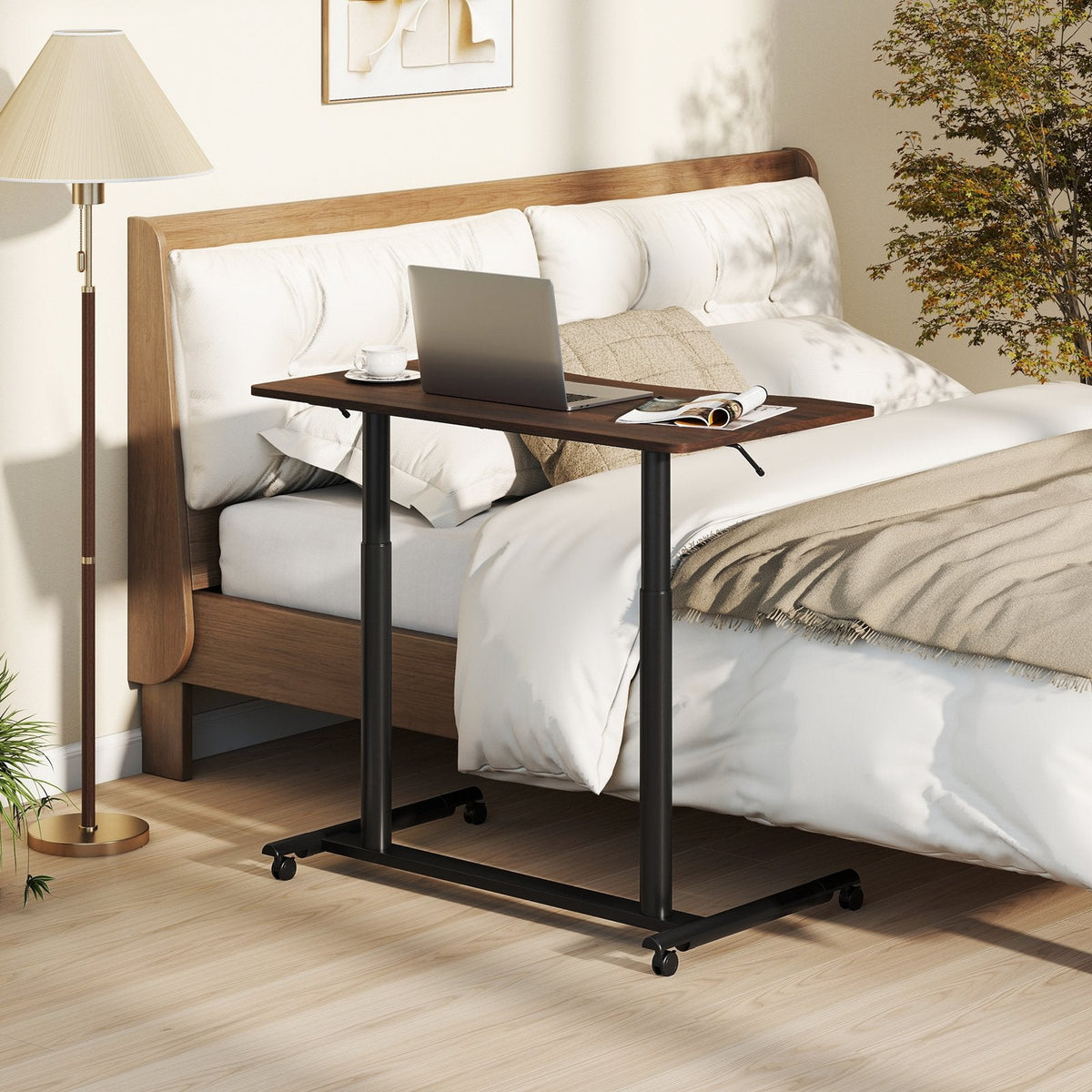 C-Shaped Mobile Standing Desk with Adjustable Height and Lockable Wheels-Black
