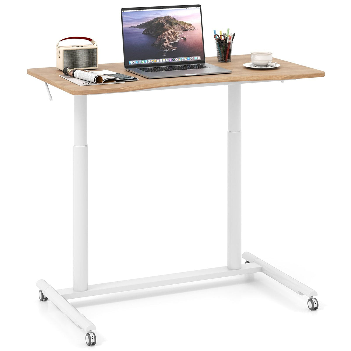 C-Shaped Mobile Standing Desk with Adjustable Height and Lockable Wheels-Black