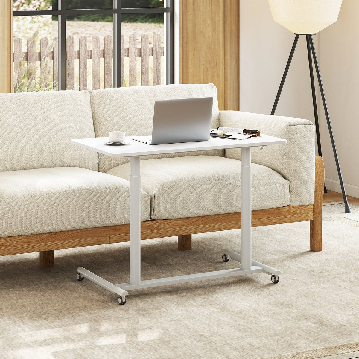 C-Shaped Mobile Standing Desk with Adjustable Height and Lockable Wheels-Black