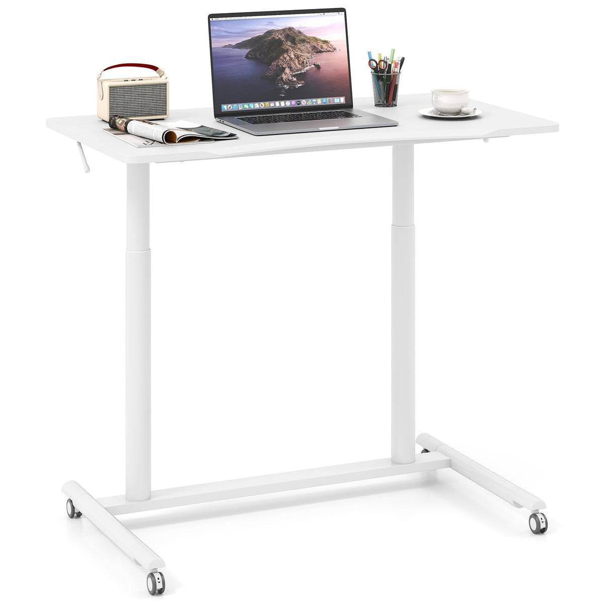 C-Shaped Mobile Standing Desk with Adjustable Height and Lockable Wheels-Black