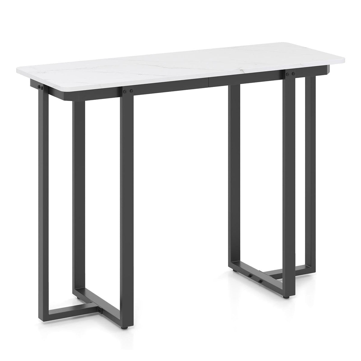 Modern Faux Marble Entryway Console Table with Geometric Metal Frame-Black