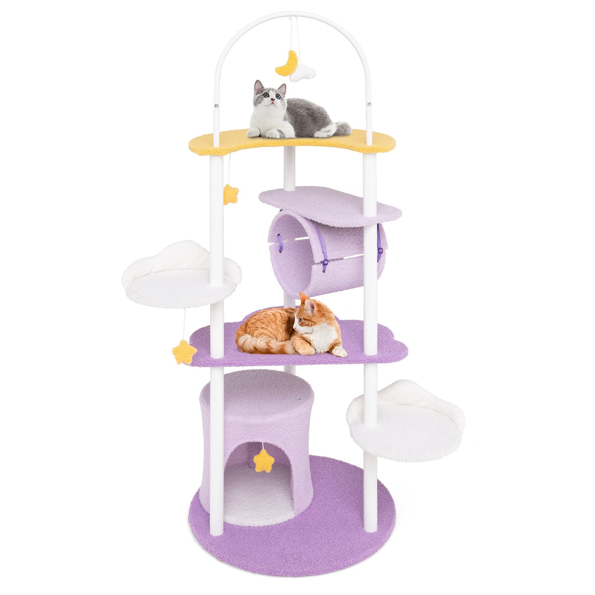 Multi-level Cute Cat Tree 158CM Large Cat Tower with Metal Frame-Purple
