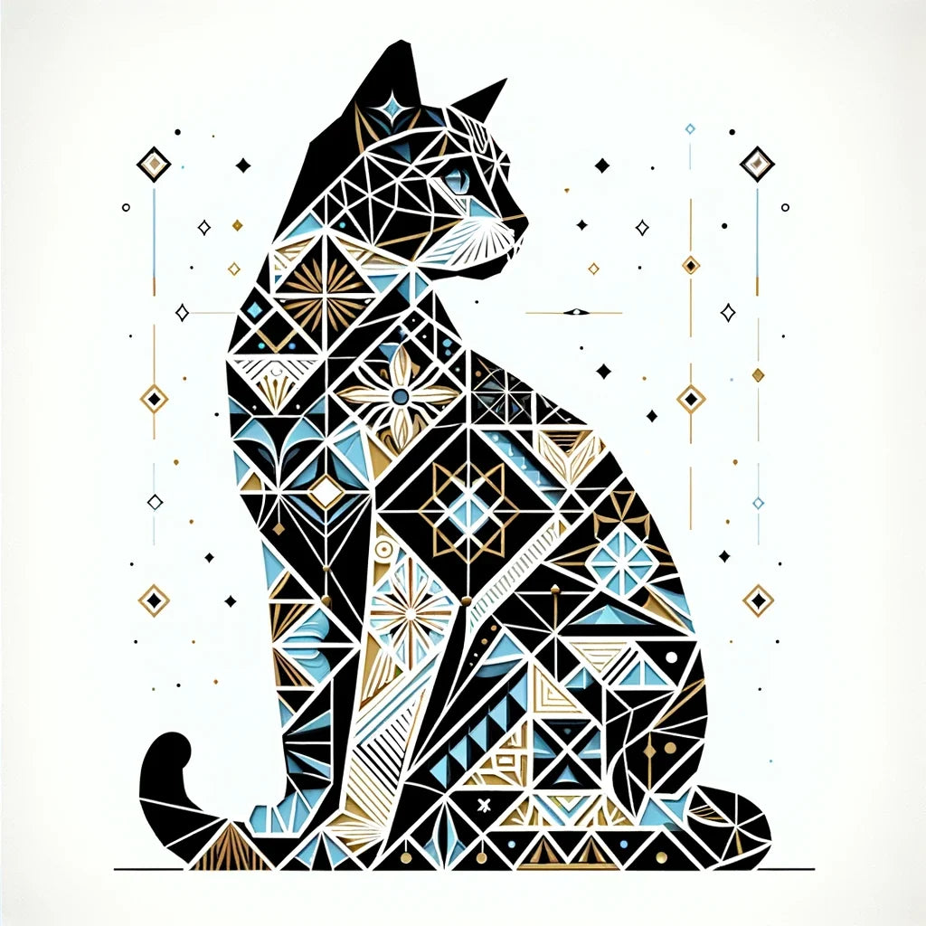 Mystic Azure Feline Mosaic Canvas