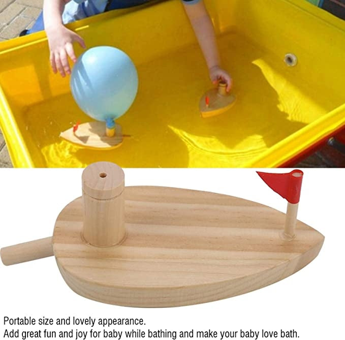 Baby Toys Wooden Balloon Boat Balloon Powered Boat Child Wooden Bath Toys, Wooden Balloon Boat