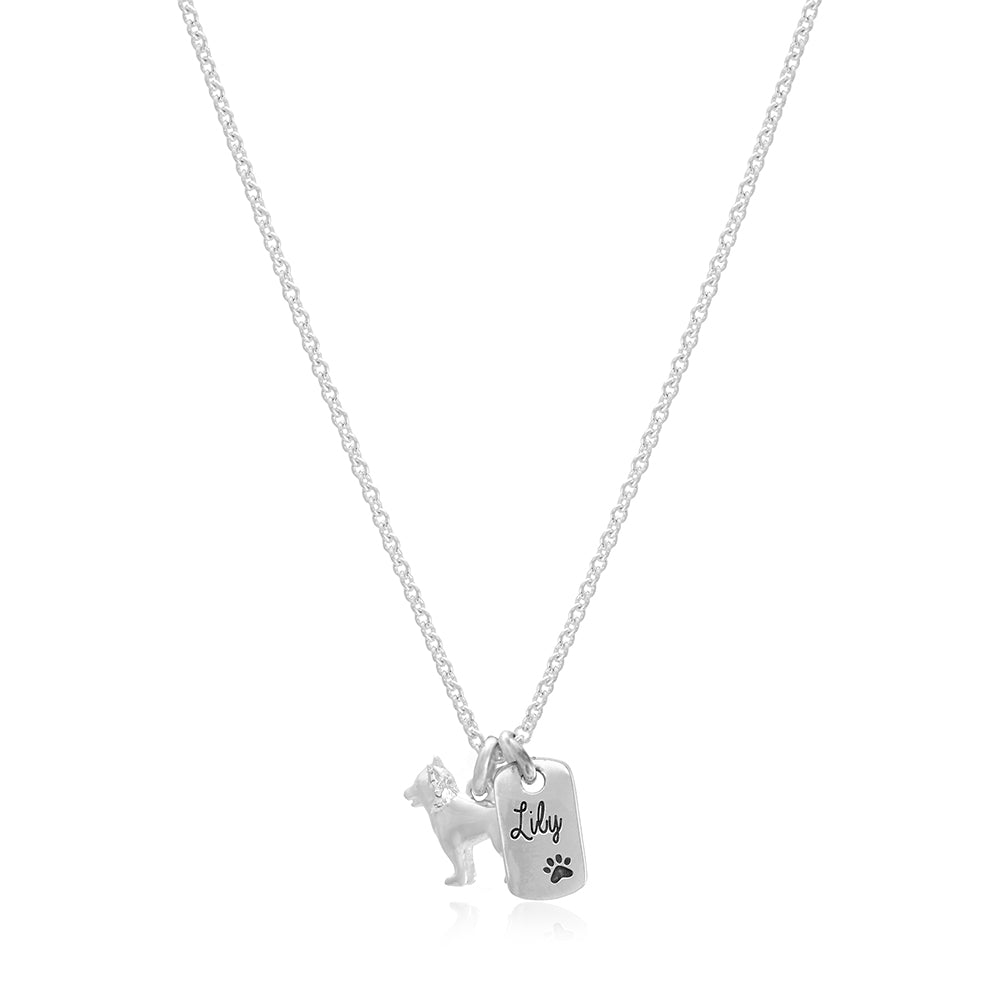 Border Collie Personalised Silver Dog Tag Necklace