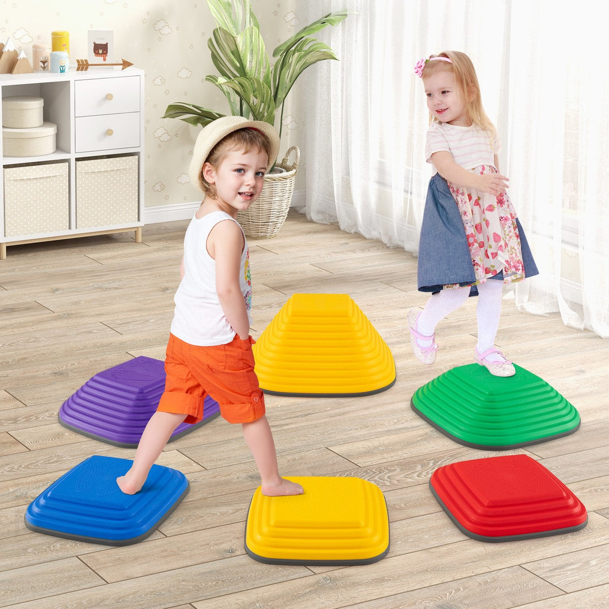 6 Pieces Kids Stepping Stone Non-Slip Square Toddler Balance Stones-Multicolor