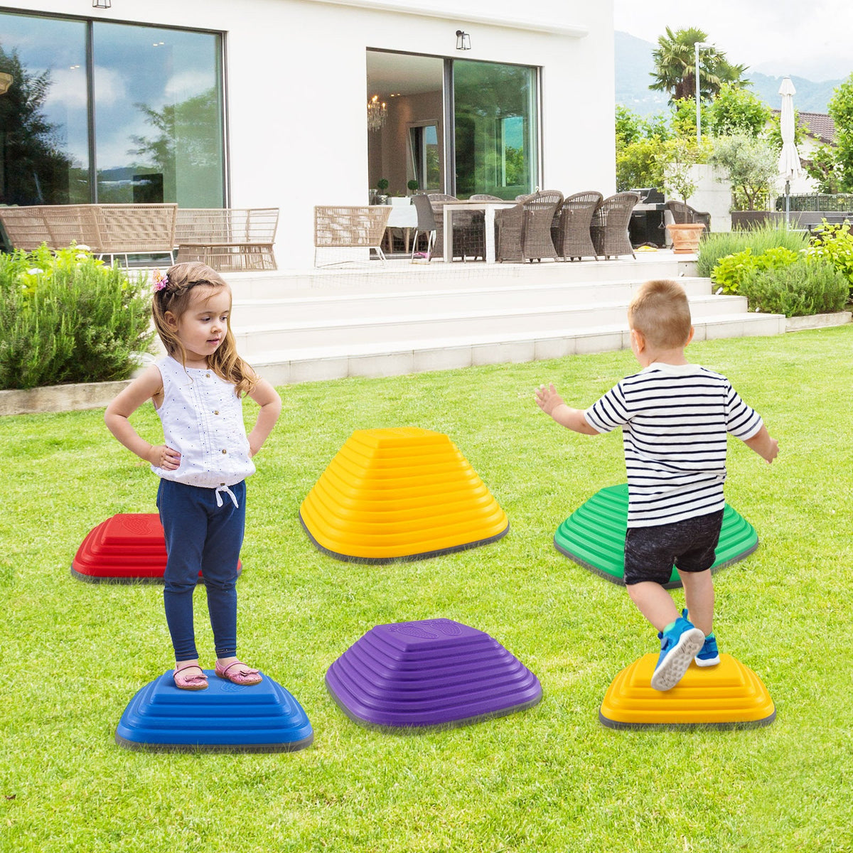 6 Pieces Kids Stepping Stone Non-Slip Square Toddler Balance Stones-Multicolor