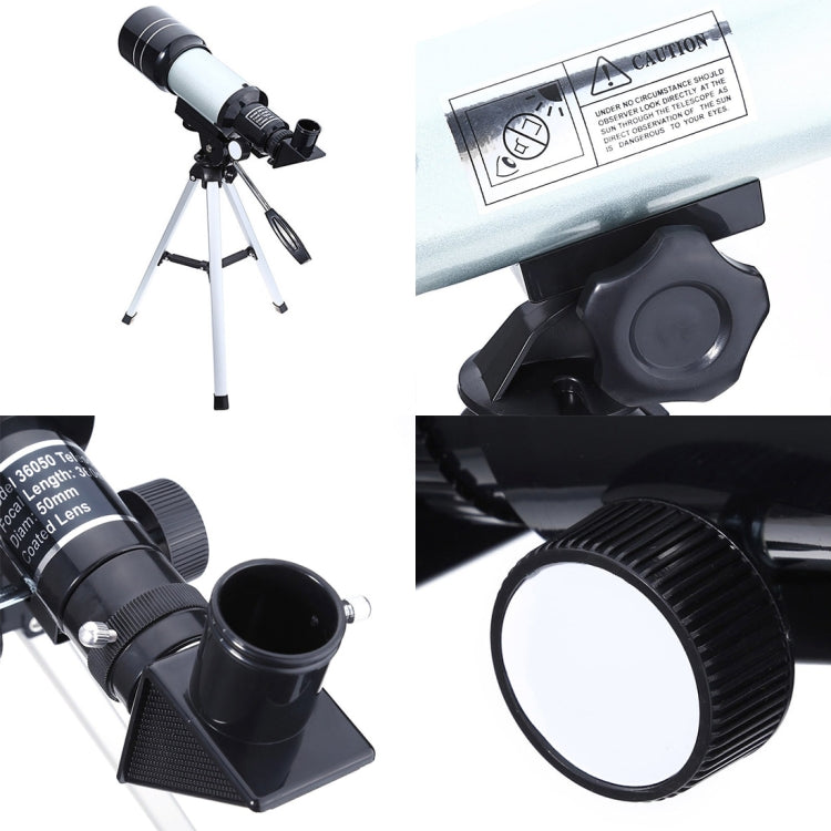 F36050 Portable Professional High Definition High Times Espace Astronomical Telescope Spotting Scope with Aluminum Alloy Tripod(Silver), F36050