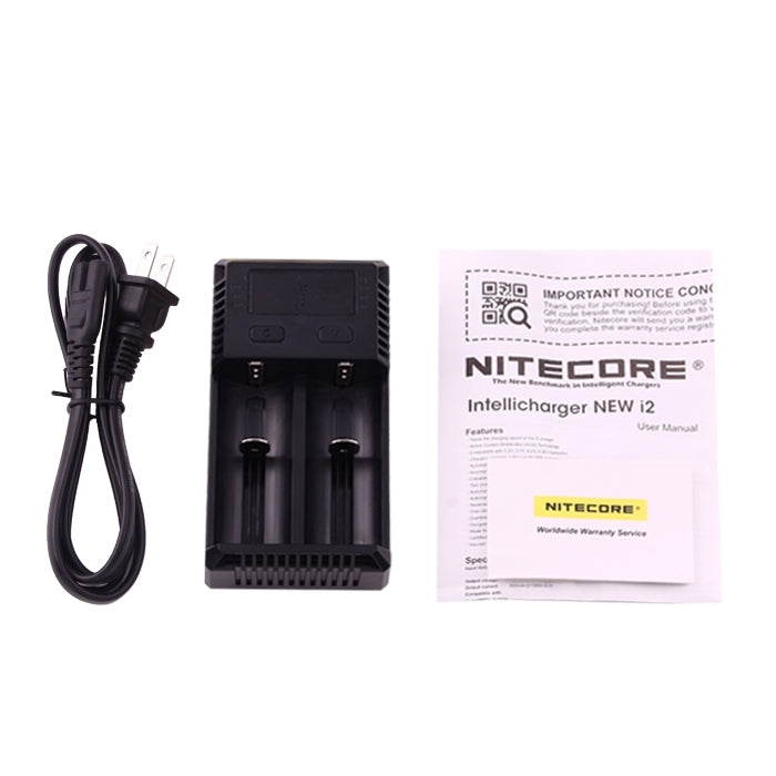Nitecore NEW i2 Intelligent Digi Smart Charger with LED Indicator for 14500, 16340 (RCR123), 18650, 22650, 26650, Ni-MH and Ni-Cd (AA, AAA) Battery, NEW i2