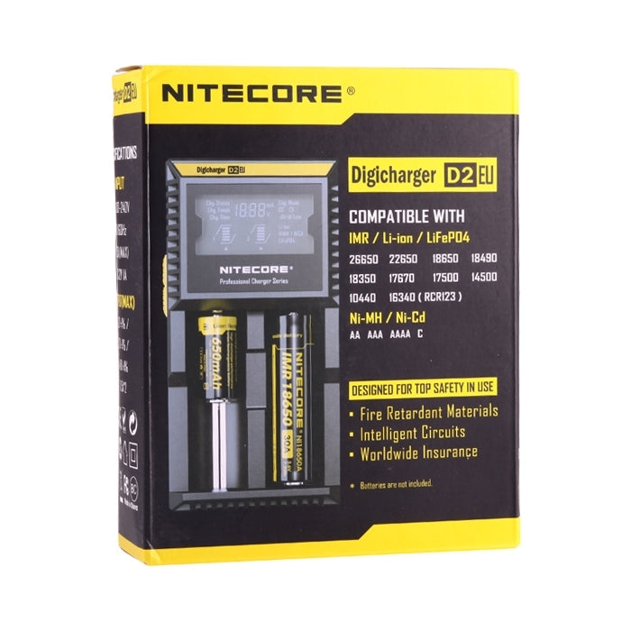 Nitecore D2 Intelligent Digi Smart Charger with LED Indicator for 14500, 16340 (RCR123), 18650, 22650, 26650, Ni-MH and Ni-Cd (AA, AAA) Battery, D2