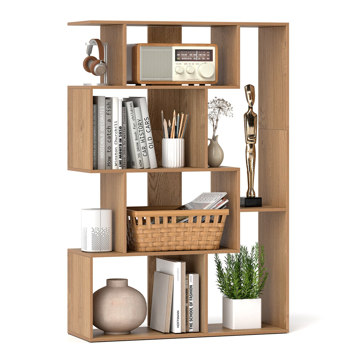 6-Cube Open-back Geometric Bookshelf with Anti-tip Kits-Black