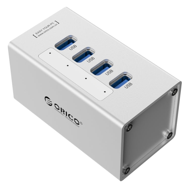 ORICO A3H4 Aluminum High Speed 4 Ports USB 3.0 HUB with 12V/2.5A Power Supply for Laptops, 4 Ports (Silver)