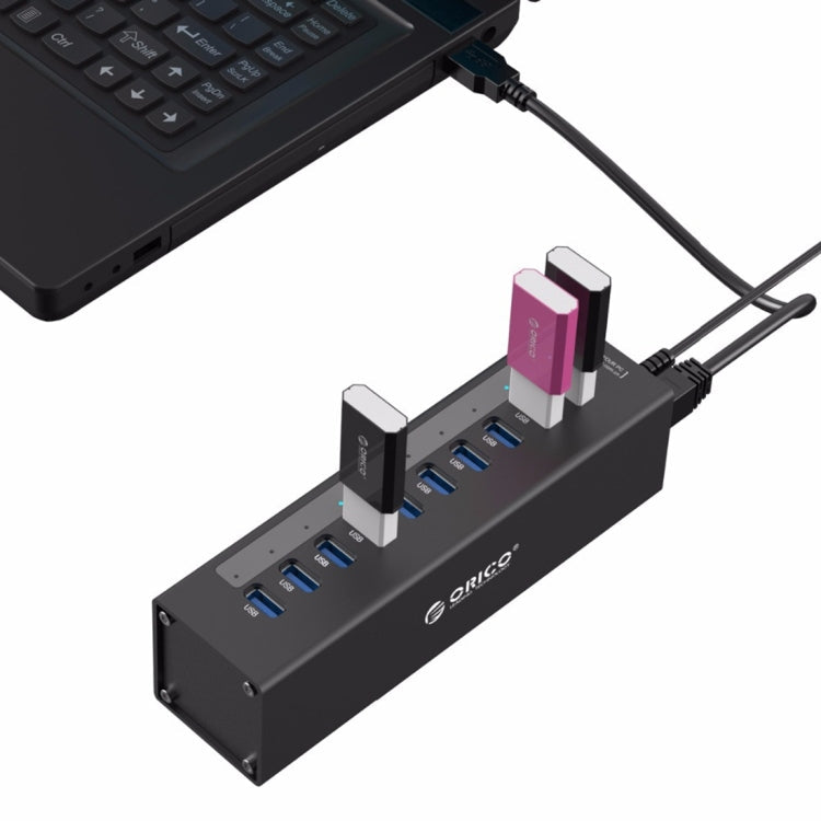 ORICO A3H10 Aluminum High Speed 10 Ports USB 3.0 HUB with Power Adapter for Laptops, 10 Ports (Black)