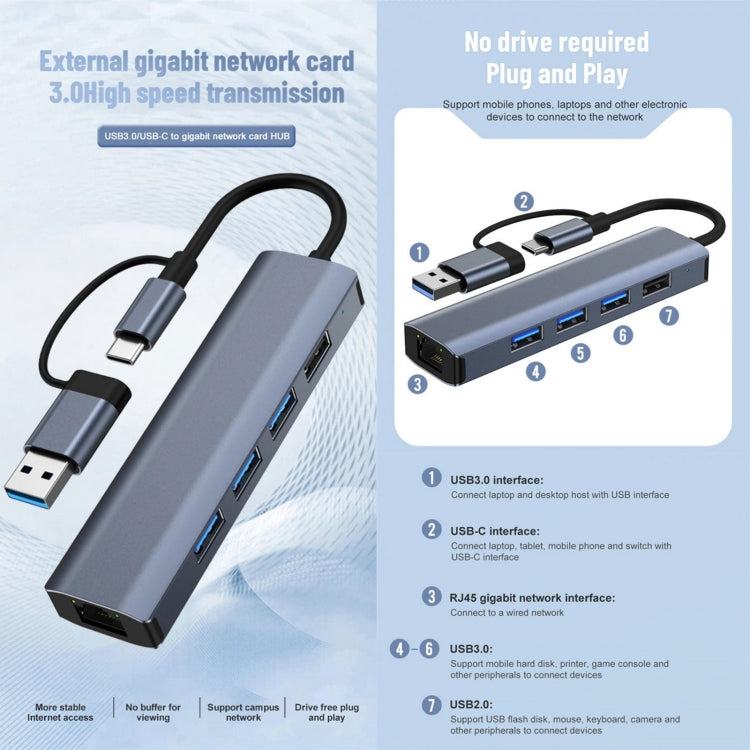 BYL-2208TU 5 in 2 USB + USB-C / Type-C to USB Multifunctional Docking Station HUB Adapter, BYL-2208