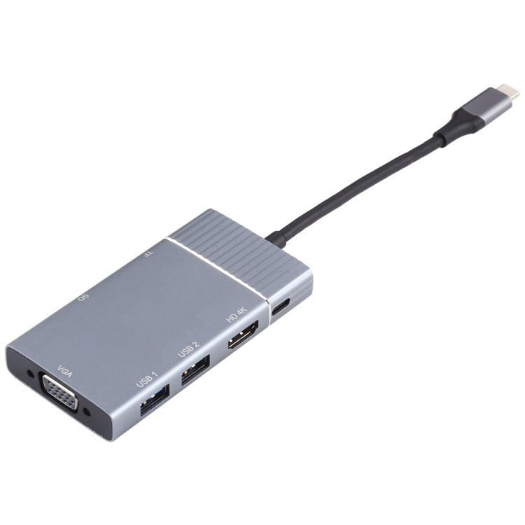 7 In 1 Dual USB 3.0 + TF/SD + HDMI/VGA + 3.5mm Jack + Type-C / USB-C Multi-function USB-C Dock Station, 2xUSB3.0+TF/SD+HDMI/VGA+3.5mm