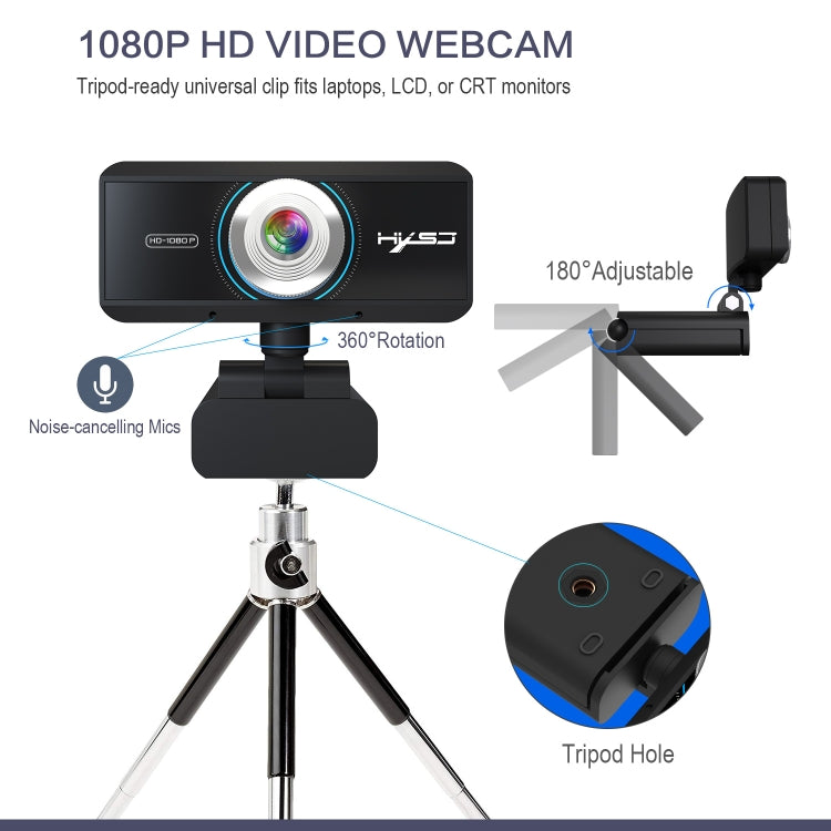HXSJ S4 1080P Adjustable 180 Degree HD Manual Focus Video Webcam PC Camera with Microphone